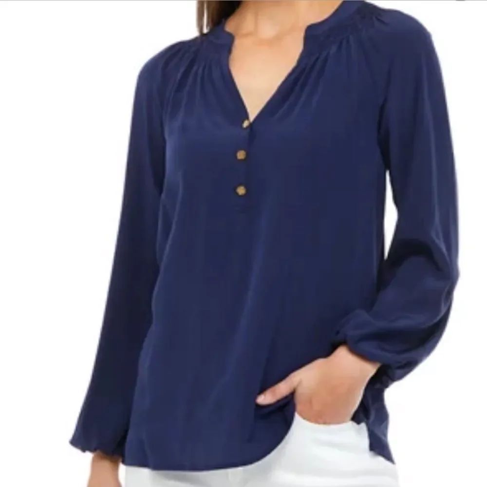Lilly Pulitzer Elsa Silk Blouse Navy Blue